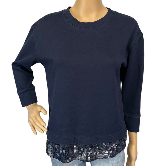J. Crew Sequin Trim Sweatshirt Navy Blue B7027 Size XS - Picture 4 of 14